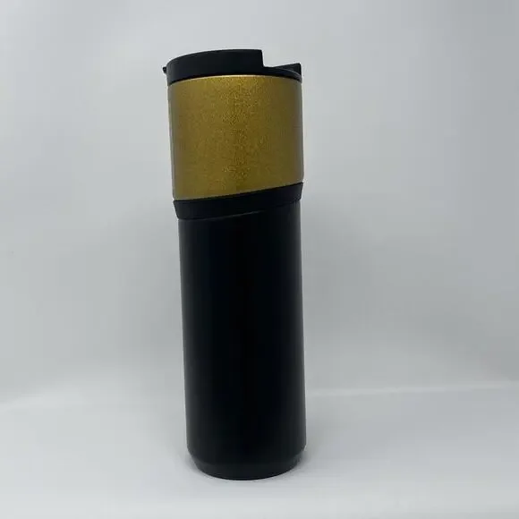 Starbucks Matte Black & Glitter Gold Stainless Steel Vacuum Tumbler Mug 16 oz - Picture 2 of 5